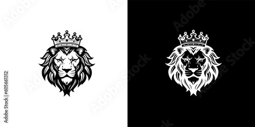 Royal king lion crown symbol. Elegant black Leo animal logotype. Premium luxury brand identity icon. Vector illustration design template