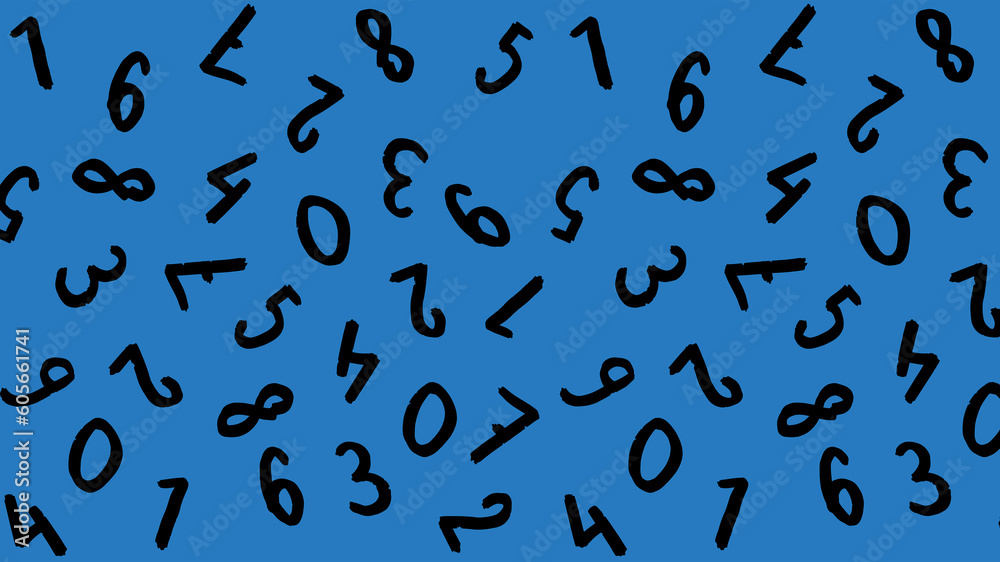 template with the image of keyboard symbols. a set of numbers. Surface template. blue background. Horizontal image.