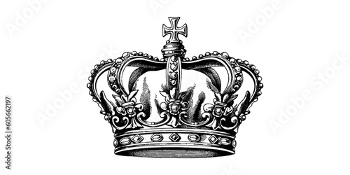 Vector hand drawn crown. Vintage engraved sketch illustration