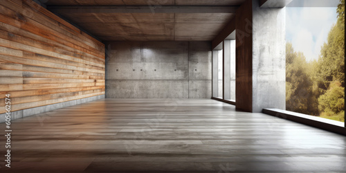 View of modern empty room with  concrete floor, Generative ai © Marius