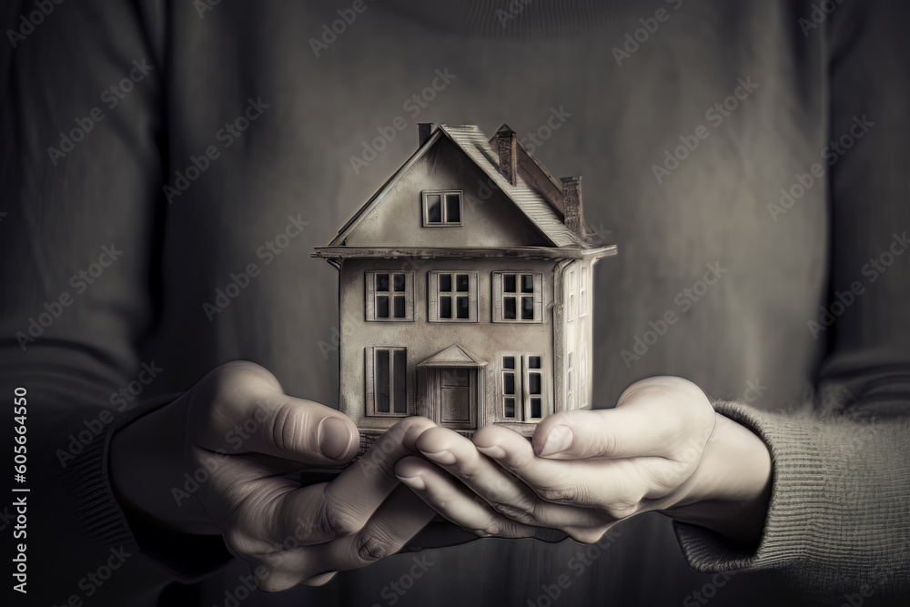 A house in human hands. Generative ai A house in human hands. Generative ai