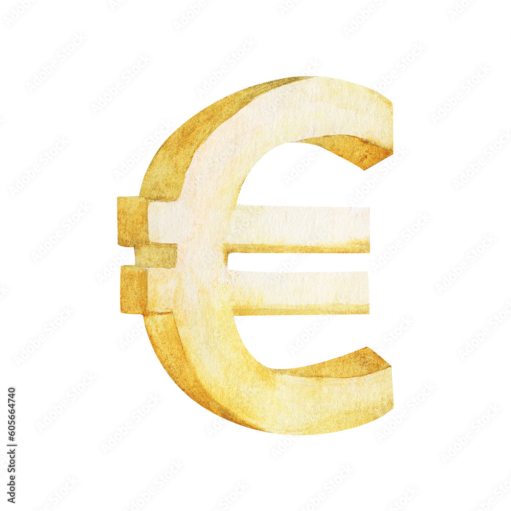 Fototapeta premium Golden Euro. Watercolor illustration.