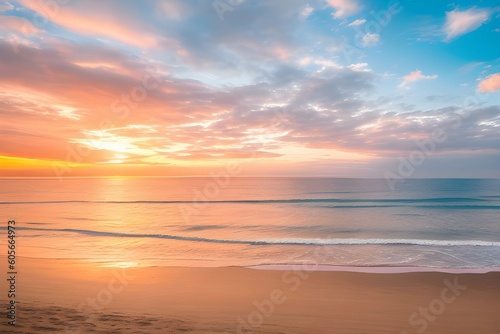 朝焼けの美しい彩雲と浜辺の風景 © sky studio