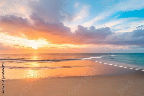朝焼けの美しい彩雲と浜辺の風景 © sky studio