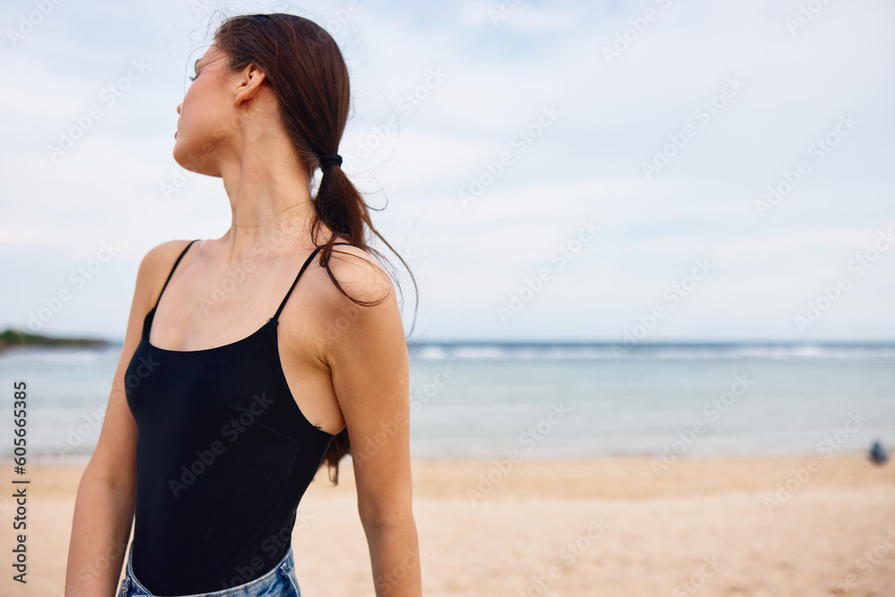woman beach lifestyle fun travel smile sea summer sunset running young woman beach lifestyle fun travel smile sea summer sunset running young