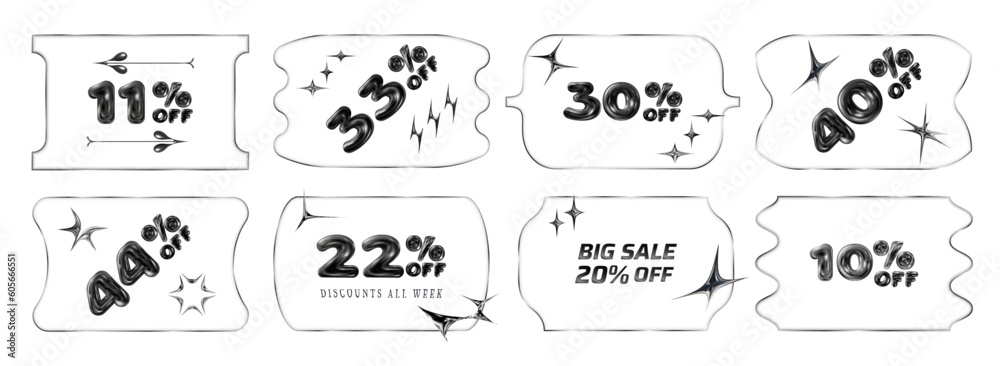 Obraz premium Y2K-inspired transparent frame with a modern brutalist design for Black Friday and Cyber Monday sales. Shapes for banners or labels. Clear glass and mirror effect add depth. Ideal for any promotion