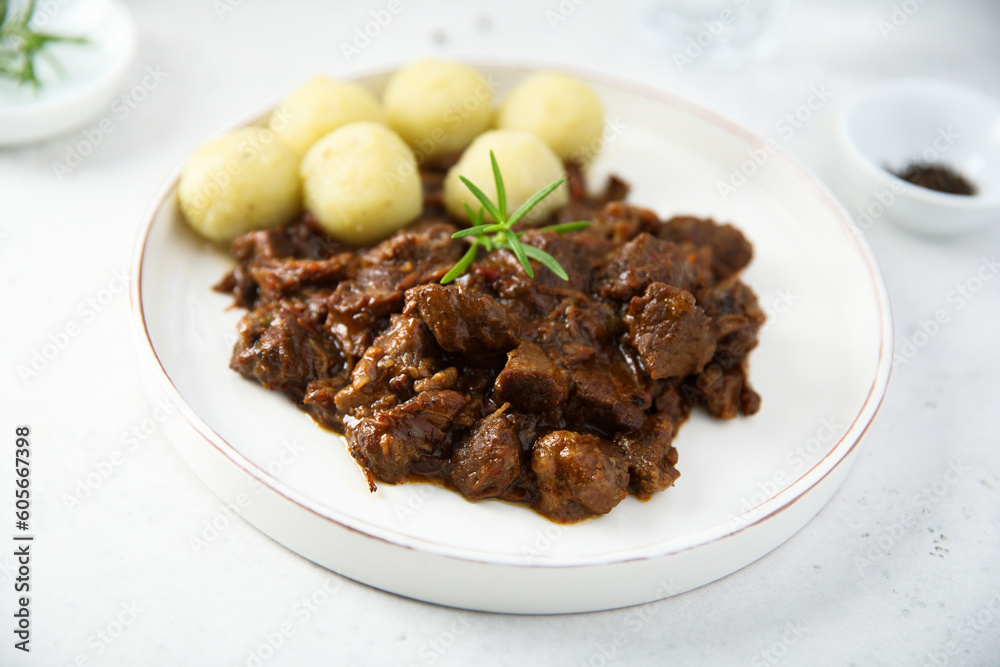 Homemade beef ragout with potato dumplings Homemade beef ragout with potato dumplings
