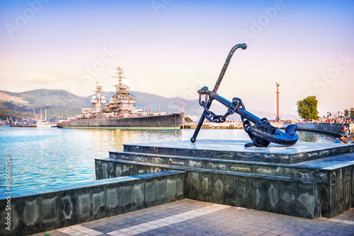 Sea gates, cruiser Mikhail Kutuzov, Black Sea, port, Krasnodar Territory, Novorossiysk