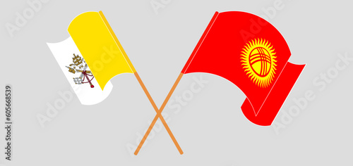 Crossed and waving flags of Vatican and Kyrgyzstan