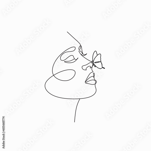 Abstract portrait of young African woman in minimalistic modern style. Line drawing. - Vector illustration