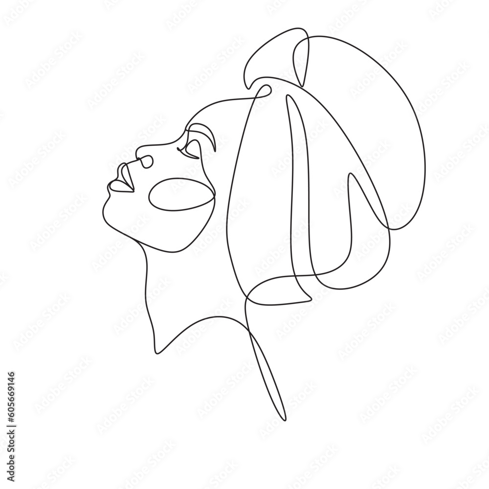 Abstract portrait of young African woman in minimalistic modern style. Line drawing. - Vector illustration