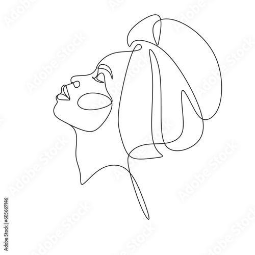 Obraz na płótnie Abstract portrait of young African woman in minimalistic modern style. Line drawing. - Vector illustration w salonie