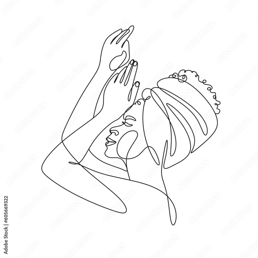 Abstract portrait of young African woman in minimalistic modern style. Line drawing. - Vector illustration Abstract portrait of young African woman in minimalistic modern style. Line drawing. - Vector illustration