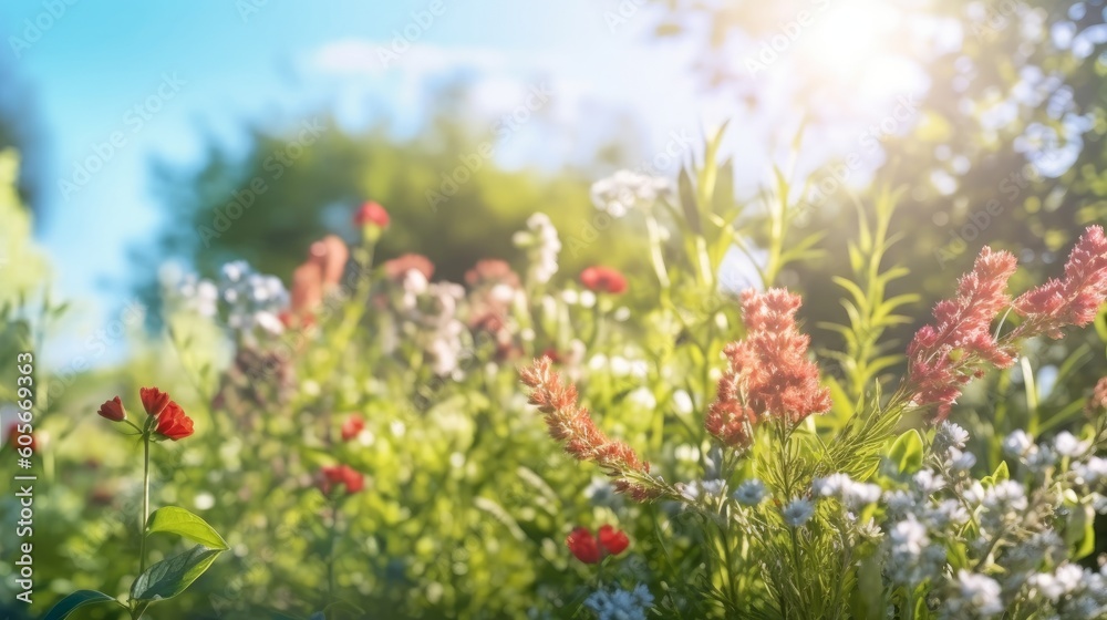 Immerse yourself in a beautiful blurred spring background, a blooming glade, trees, and a blue sky on a sunny day adding charm. A sight to behold, curated by AI. Immerse yourself in a beautiful blurred spring background, a blooming glade, trees, and a blue sky on a sunny day adding charm. A sight to behold, curated by AI.
