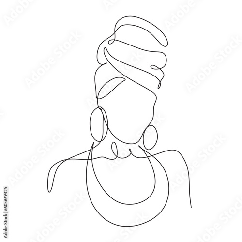 Abstract portrait of young African woman in minimalistic modern style. Line drawing. - Vector illustration