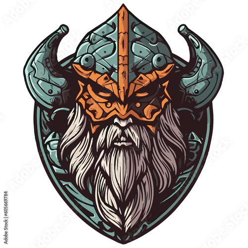 Viking warrior head with horned helmet and beard