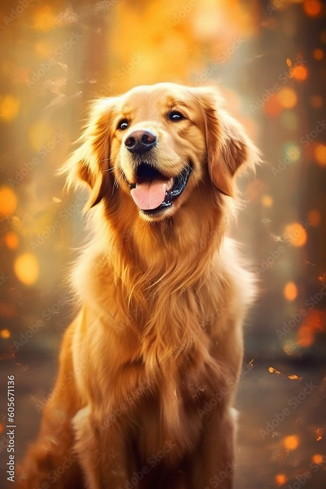 Golden Retriever cartoon wallpaper. Cute golden retriever dog. 