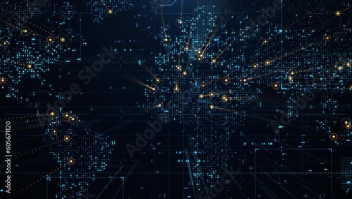 Earth map digital connection and social network. Global world communication data. Blockchain technology and database cryptocurrency concept. Business finance and crypto currency web 3.0