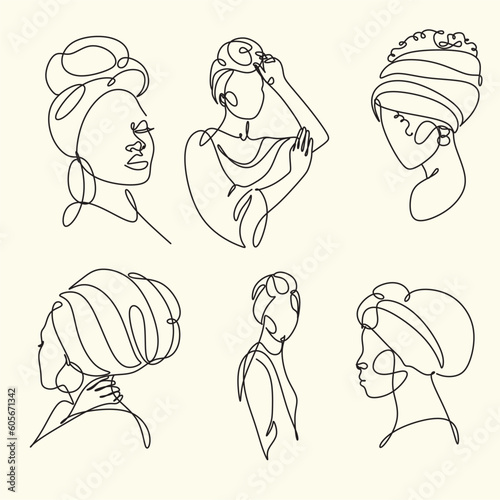 Minimalist Line art portrait of young Afro american woman in a minimalistic modern style. Line drawing. - Vector illustration