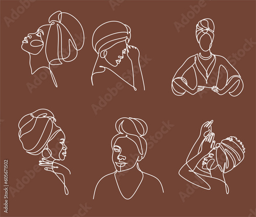 Minimalist Line art portrait of young Afro american woman in a minimalistic modern style. Line drawing. - Vector illustration