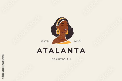 African beauty young woman portrait cosmetology beautician logo design template vector flat