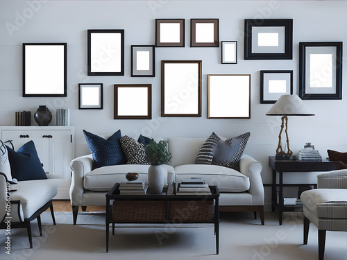 Contemporary room with Mock-up frames for art