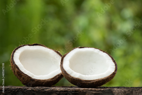 Coconut fruits on nature background.