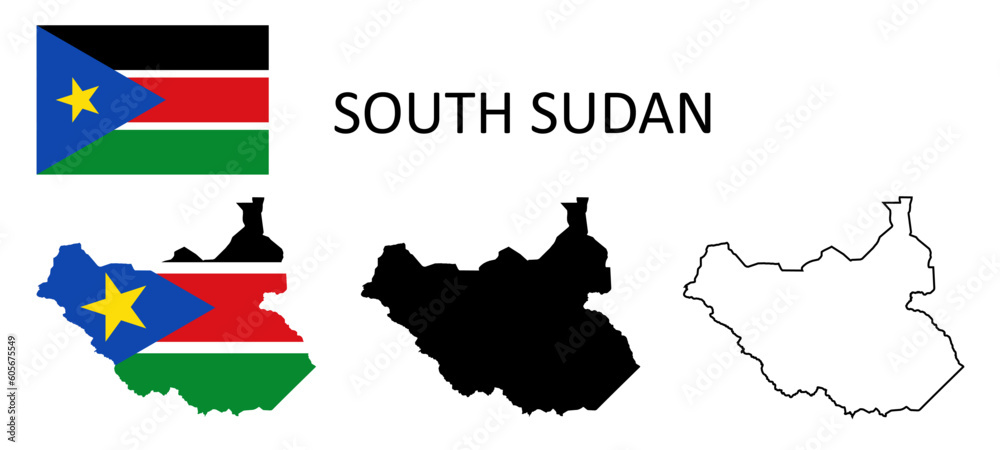 Obraz premium South Sudan Flag and map illustration vector