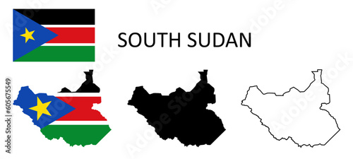 South Sudan Flag and map illustration vector