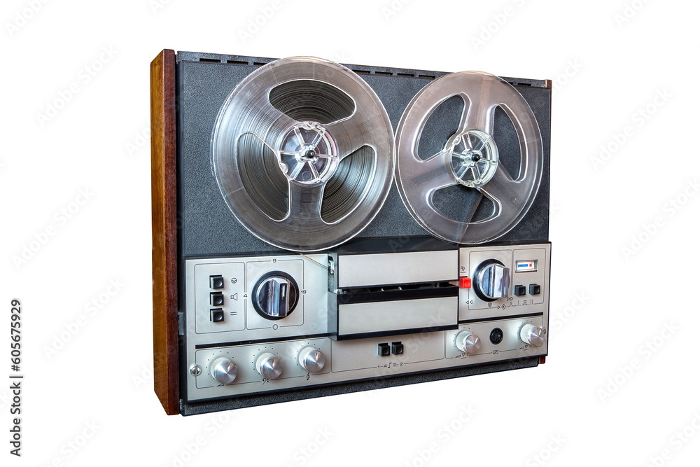 retro audio recorder isolated on white