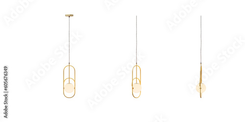 Isolated cutout 3d render of modern contemporary hanging light in 3 different view 