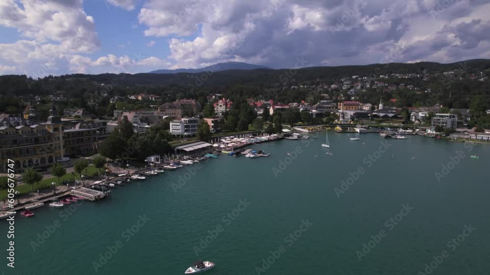 Village of Velden at Lake Worthersee in Carinthia, Velden Castle, Karnten, State of Carinthian Alps Village of Velden at Lake Worthersee in Carinthia, Velden Castle, Karnten, State of Carinthian Alps
