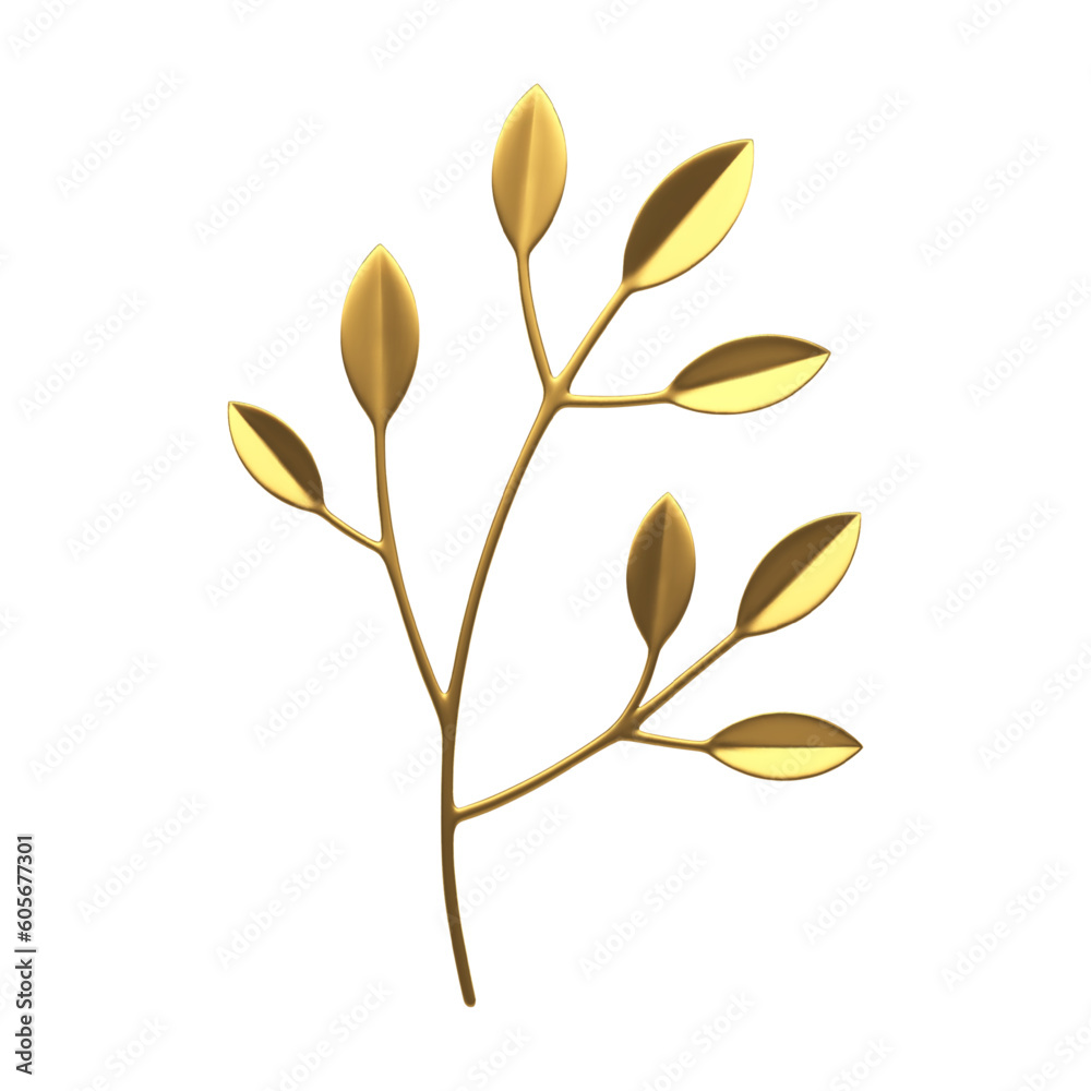 Golden tree branch wooden stem with leaves premium decor element 3d icon realistic vector illustration Golden tree branch wooden stem with leaves premium decor element 3d icon realistic vector illustration