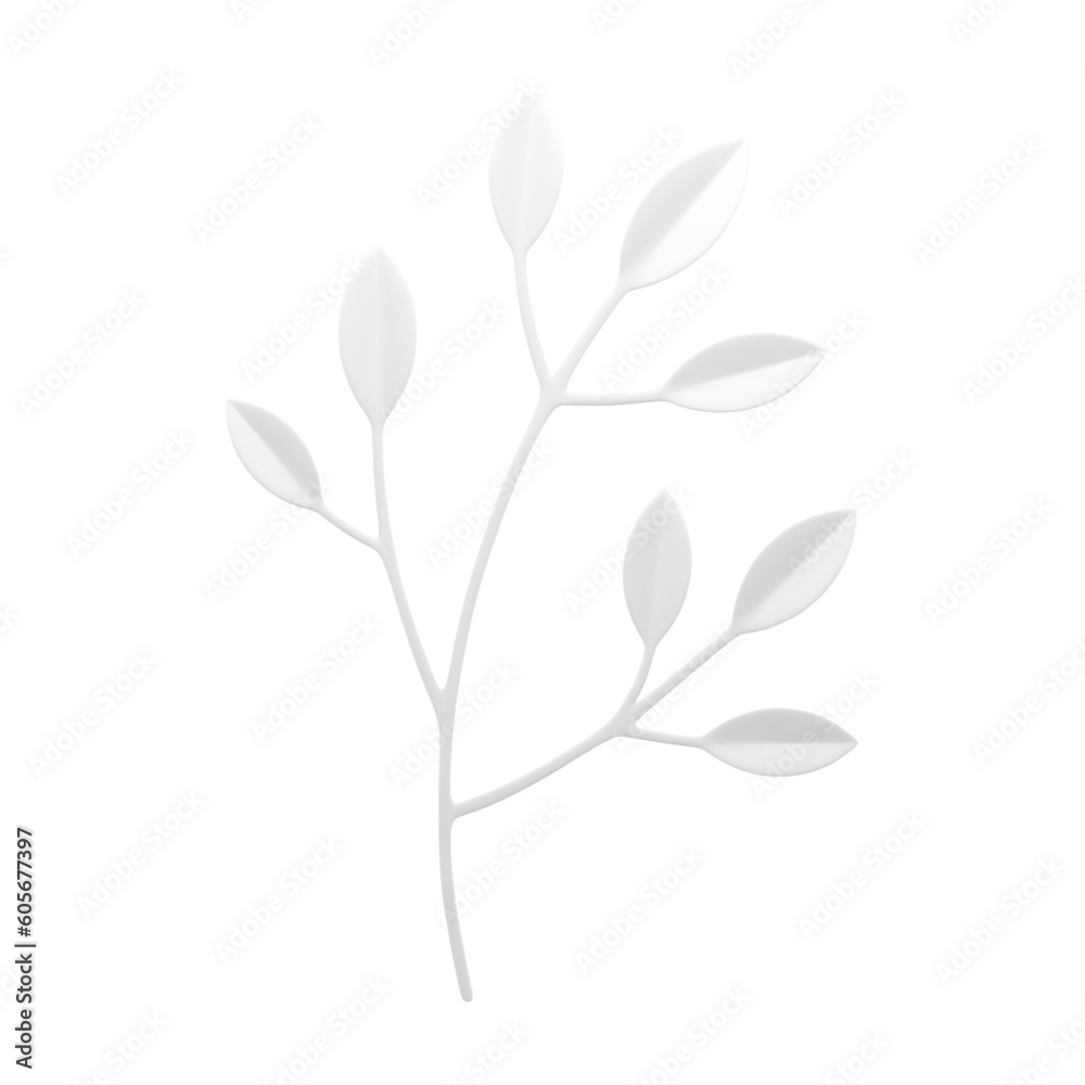 White tree branch botanical elegant natural plant floristic composition decor element 3d icon vector