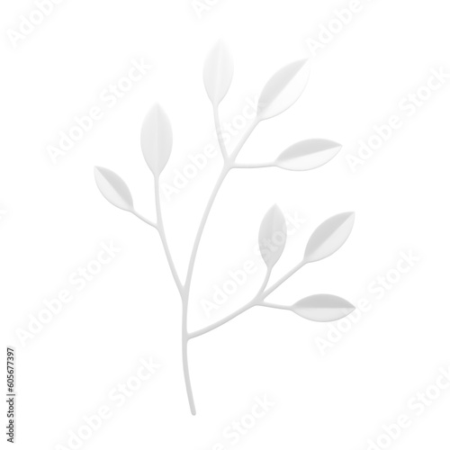 White tree branch botanical elegant natural plant floristic composition decor element 3d icon vector