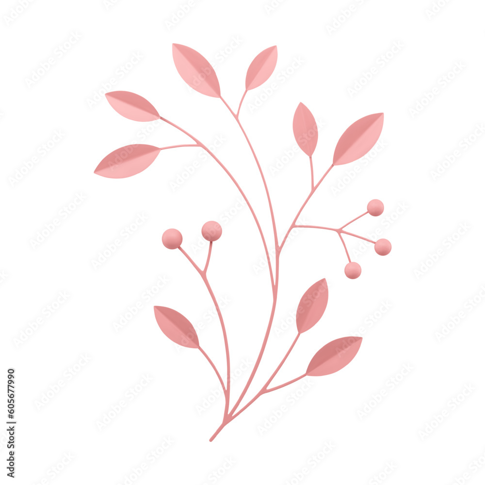 Tree branch wooden stem berries pink floristic composition decorative element 3d icon vector Tree branch wooden stem berries pink floristic composition decorative element 3d icon vector