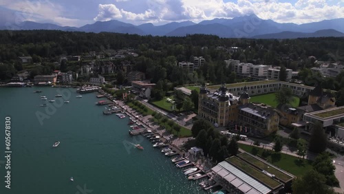 Village of Velden at Lake Worthersee in Carinthia, Velden Castle, Karnten, State of Carinthian Alps photo