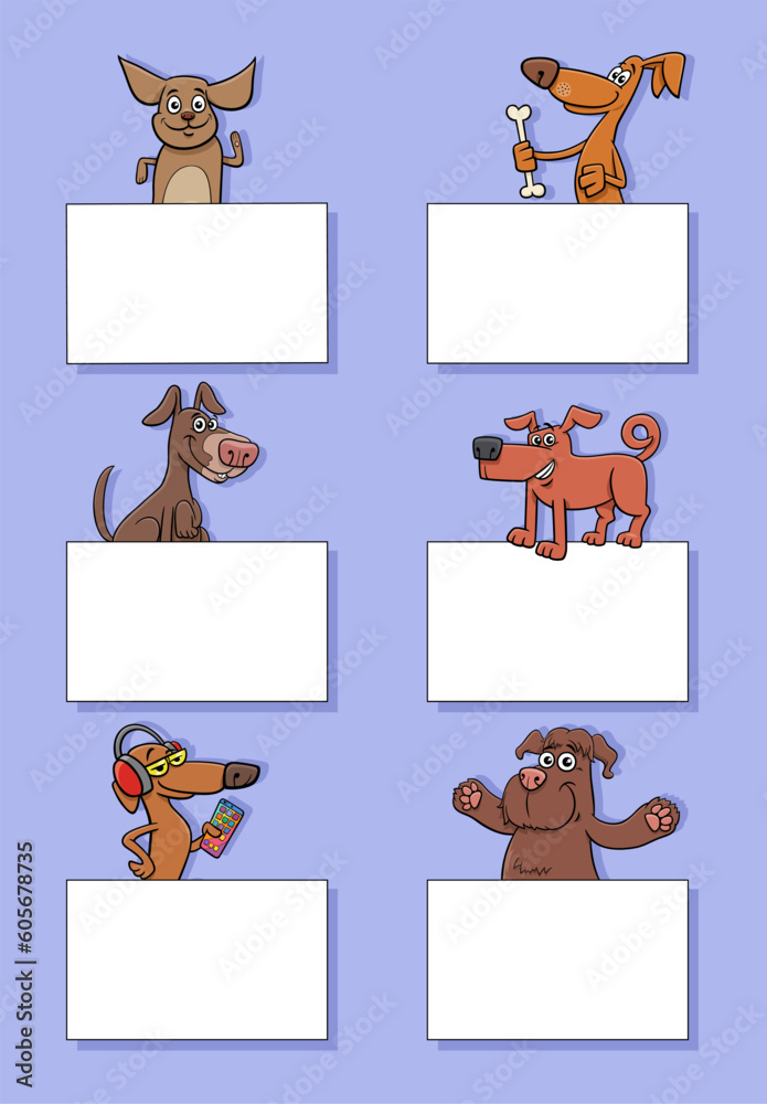 cartoon dogs and puppies with cards design set cartoon dogs and puppies with cards design set