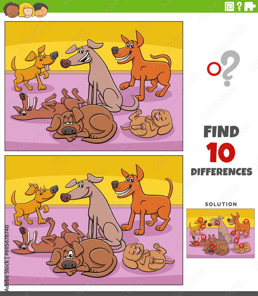 differences activity with cartoon dogs characters group