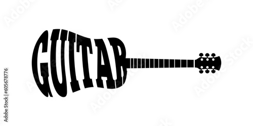 Acoustic guitar isolated. Musical instrument of Guitar in minimal design. Musical jazz guitar on white background. Vector illustration