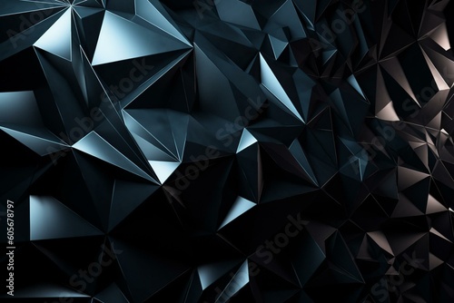 Polygonal dark future texture with tetrahedrons. Black, 3D surface. Generative AI