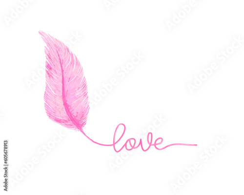 pink pen feather love hand drawn