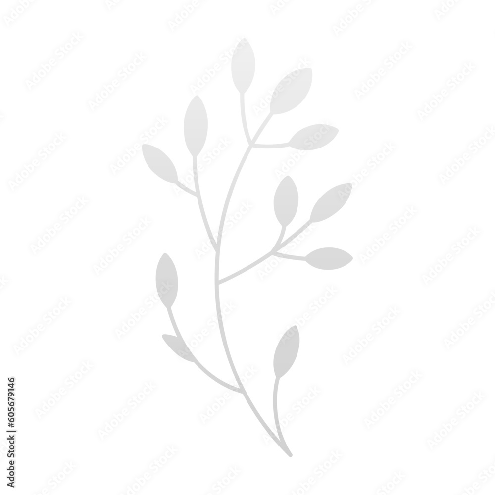 Tree branch romantic white wooden plant with leaves and stem curved floristic decor 3d icon vector