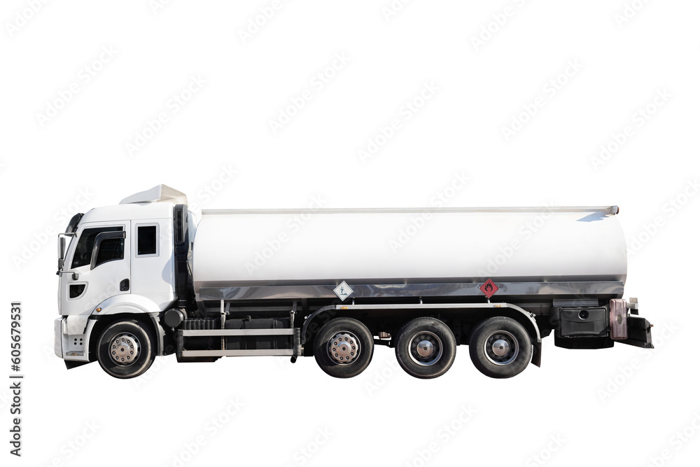 Fuel Tanker Truck isolated on white with clipping path. Full Depth of field. Focus stacking, side view. PNG Fuel Tanker Truck isolated on white with clipping path. Full Depth of field. Focus stacking, side view. PNG