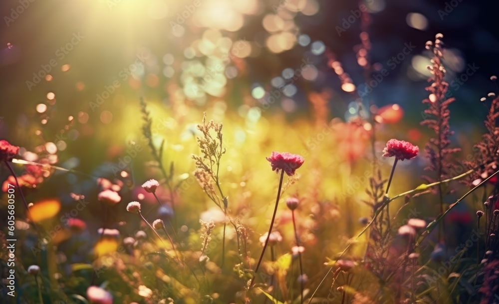 Visualize a blurred spring backdrop, featuring a blooming glade, trees, and a sunny blue sky. A vivid expression of nature's charm, conceived by AI Visualize a blurred spring backdrop, featuring a blooming glade, trees, and a sunny blue sky. A vivid expression of nature's charm, conceived by AI