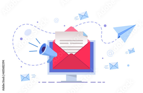 promotion News or letter subscription. Concept online marketing and business. paper airplane
