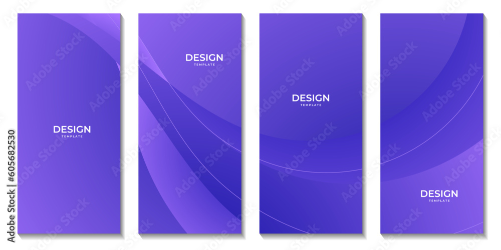 set of brochures with abstract purple wave colorful background
