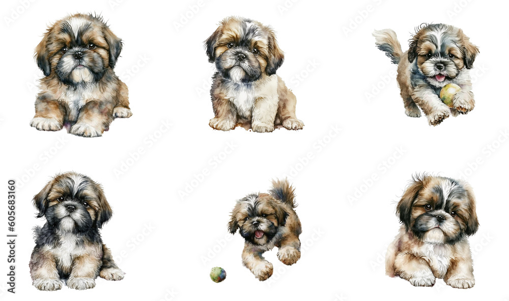 Shih Tzu Puppy watercolor clipart Transparent Background - Generative Ai