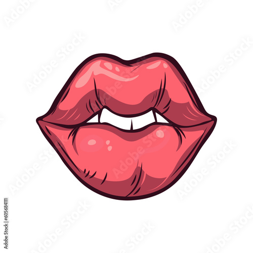 psychedelic trippy lips isolated, cute cartoon lips teeth, vector illustration