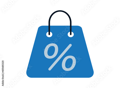 Shopping bag icon with percent sign ,Discount shopping bag icon in flat design